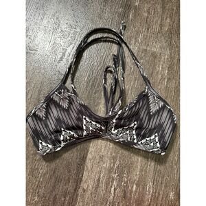 Jolyn Vent Bikini Top Women XL Black White Geometric Ikat Tie Back Athletic Swim